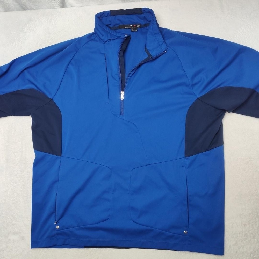 RLX Ralph Lauren Jacket Mens Large Blue Golf 1/4 Zip Collared Softshell Tennis